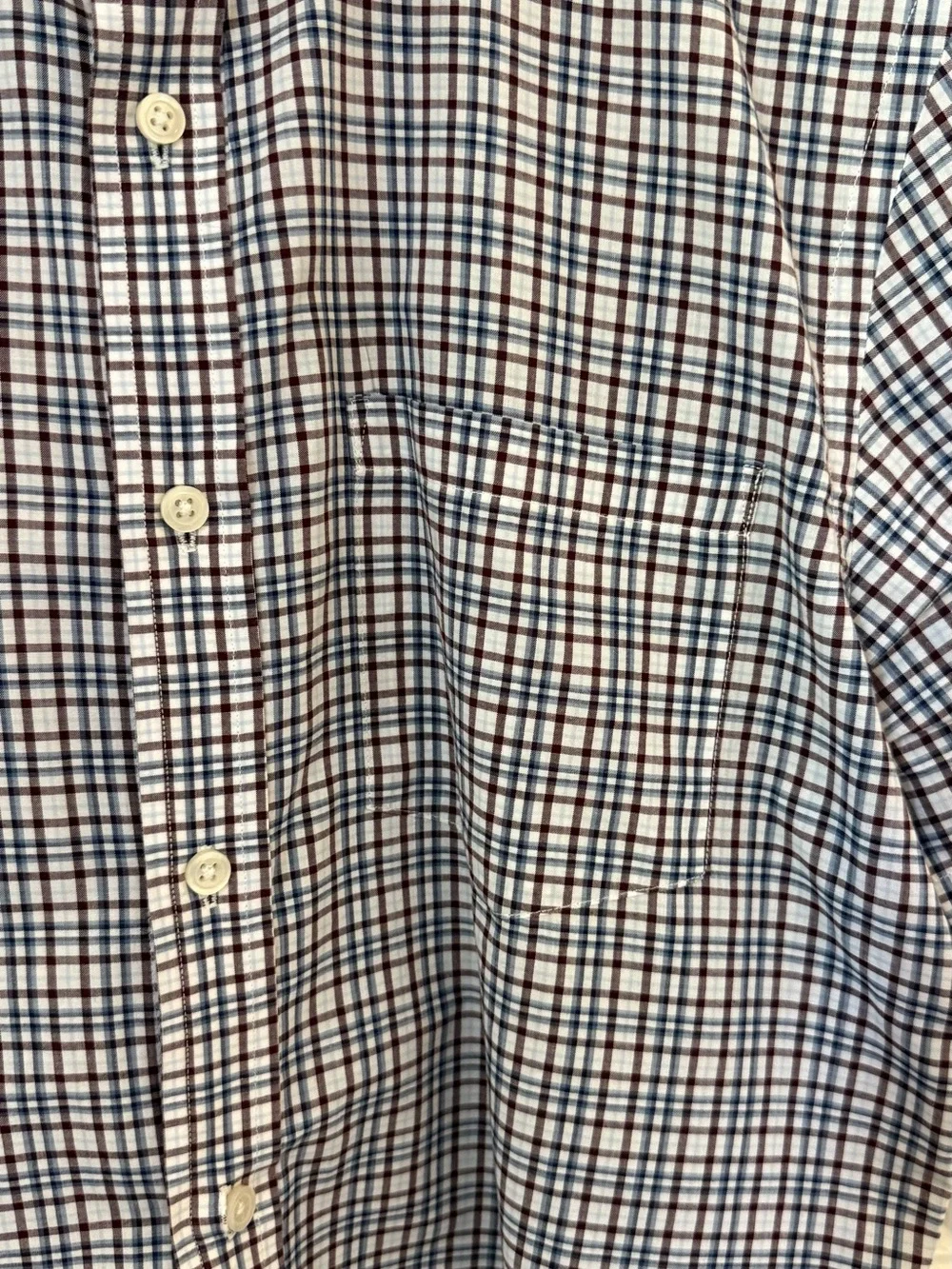 Banana Republic Navy and White Checked Short-Sleeve Button-Down Shirt